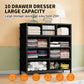 10 Drawer Dresser with Wood Top and Side Storage Hooks