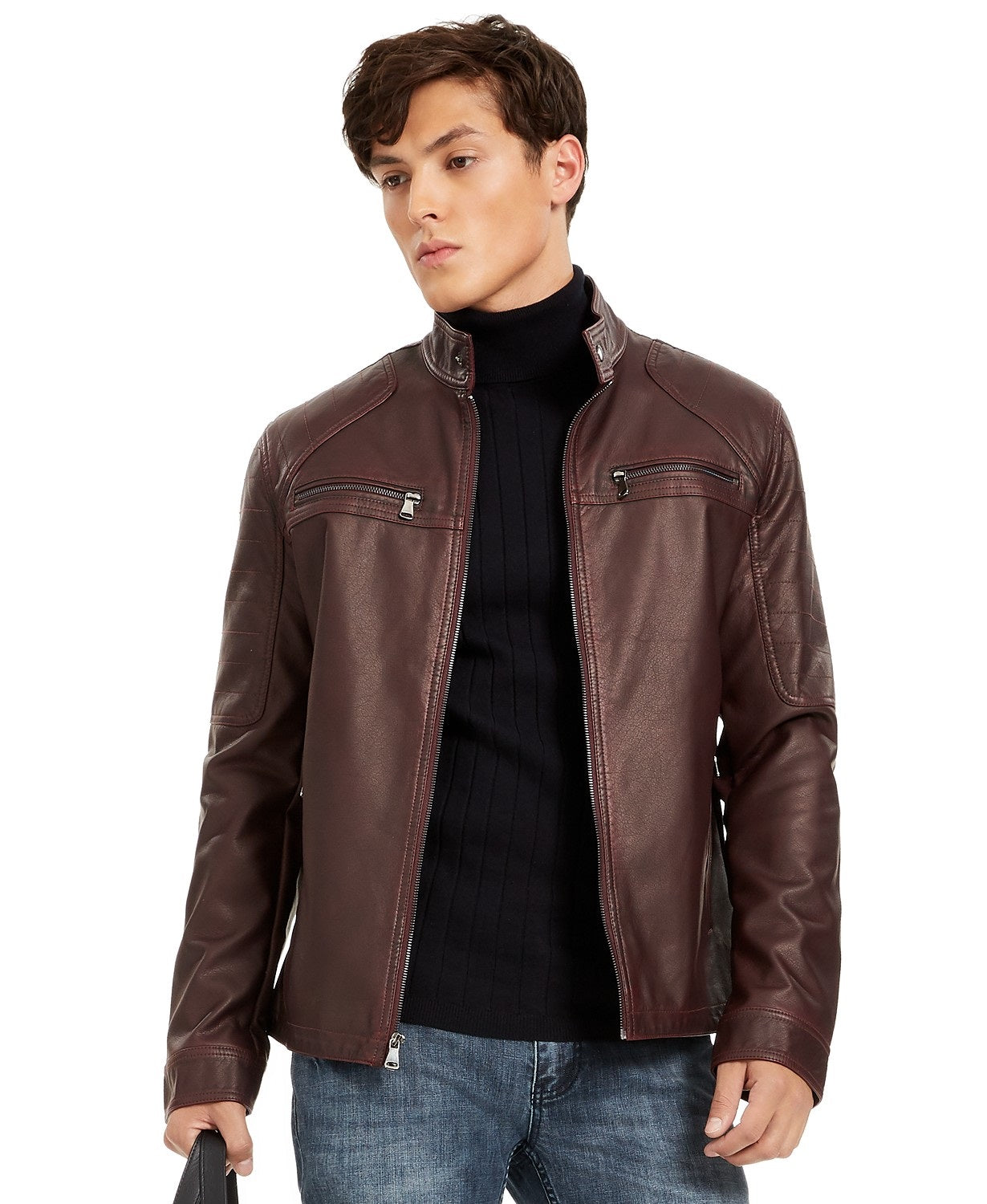 INC International Concepts Men's Faux Leather Moto Jacket Size 2XB