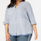 Style & Co Women's Cotton Striped Fringe-Trimmed Shirt Size Small