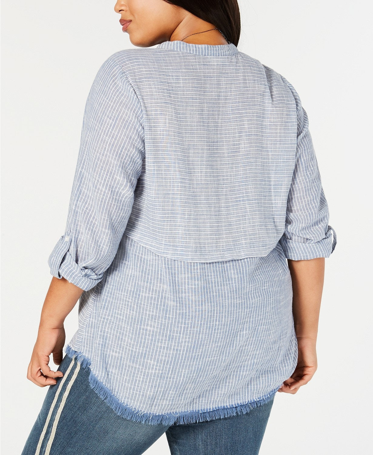 Style & Co Women's Cotton Striped Fringe-Trimmed Shirt Size Small