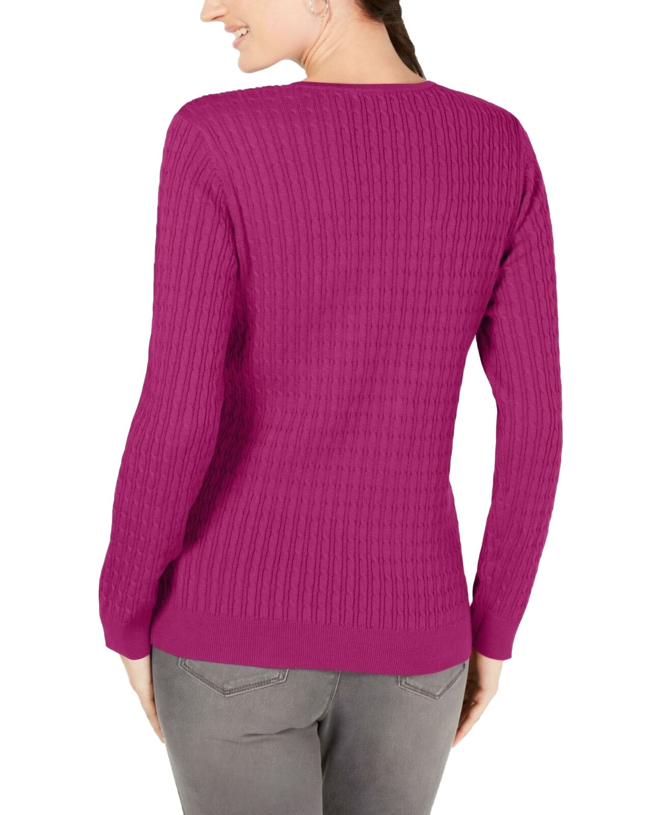 Karen Scott Women's Cotton Cable-Knit Keyhole Sweater Fuchsia Size 2 Extra Large