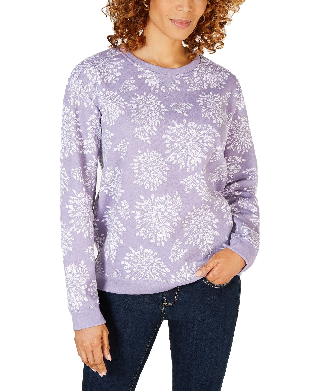Karen Scott Women's Floral-Print Sweatshirt Lilac Size Medium