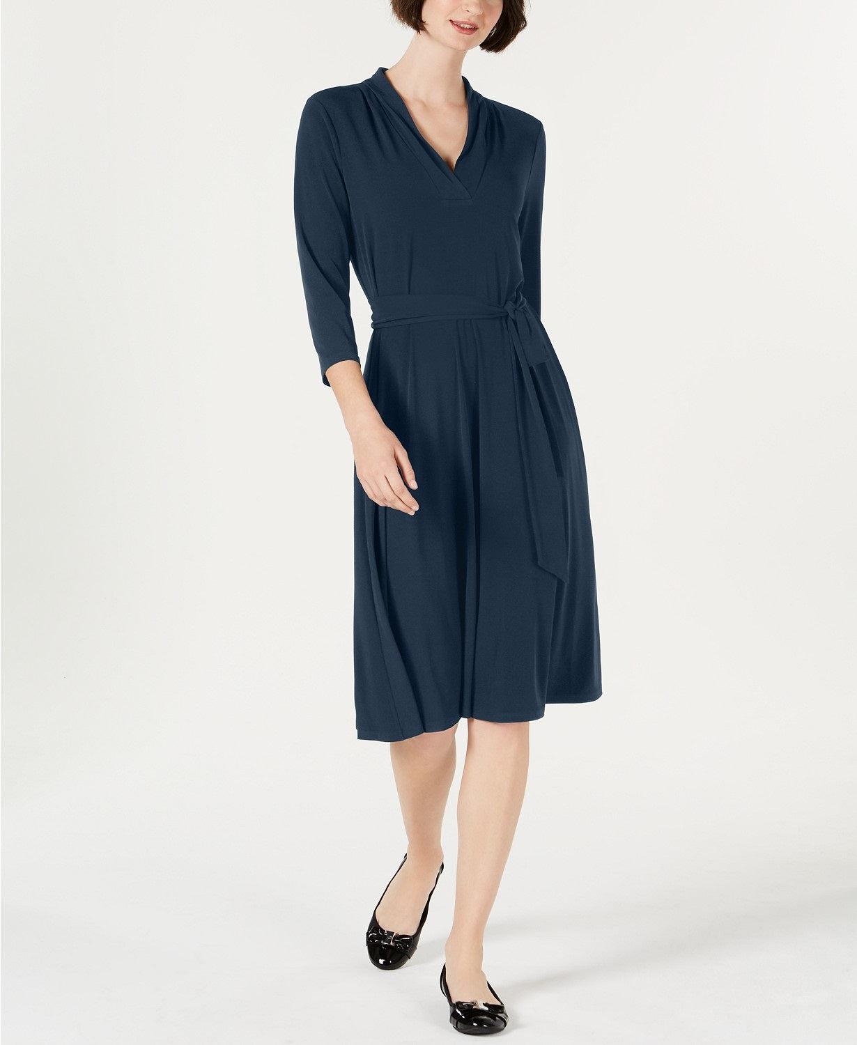 Charter Club Women's Petite Solid Midi Dress Navy Size Large