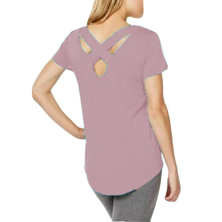 Ideology Women's Cross-Back Soft Athletic Shirt Holly Hock Size Small