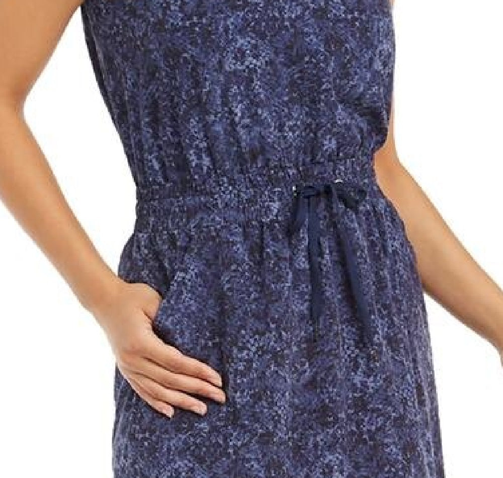 Ideology Women's Snake Print Drawstring Waist Dress Navy Size Large