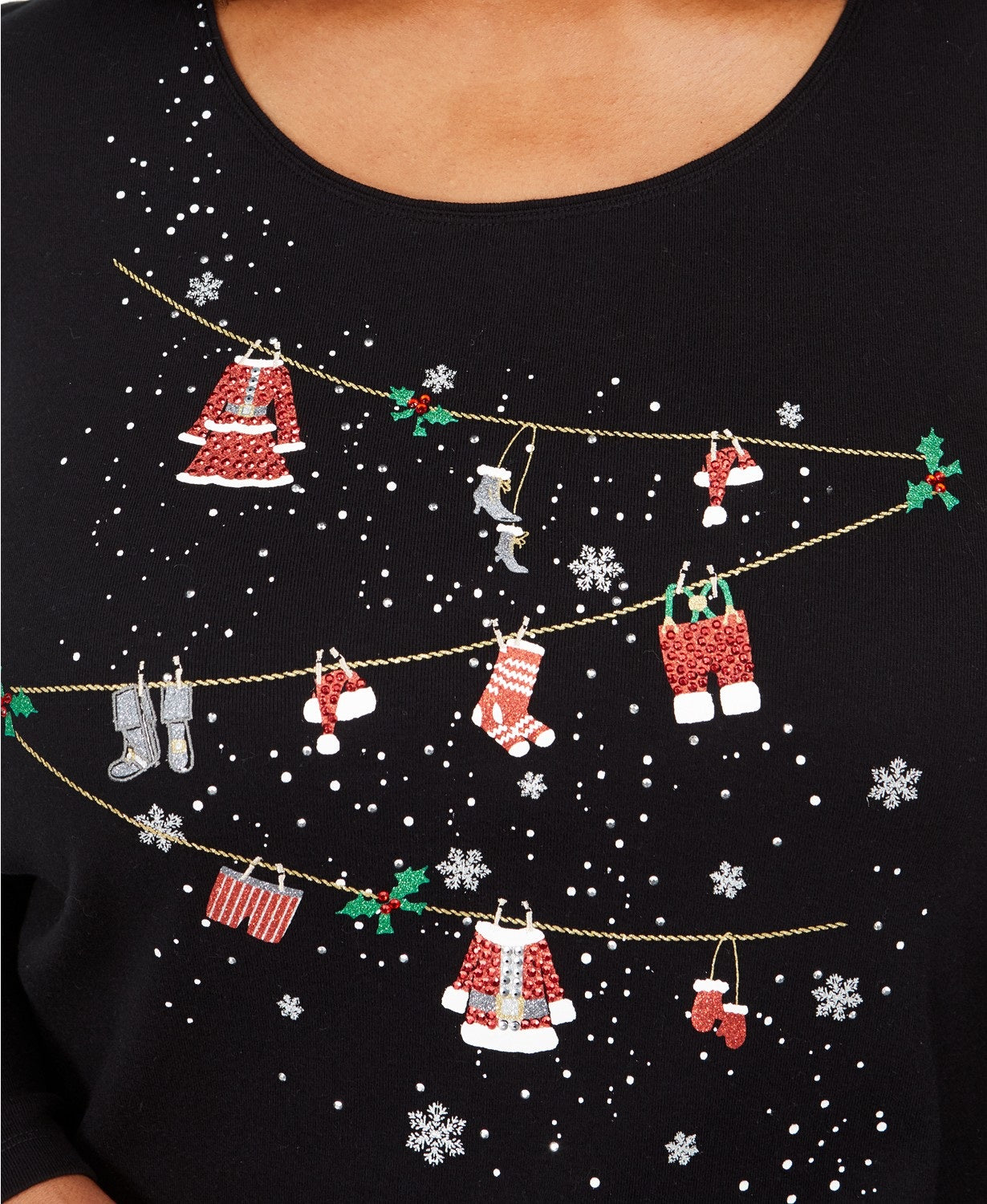 Karen Scott Women's Cotton Holiday Black Top Size Small