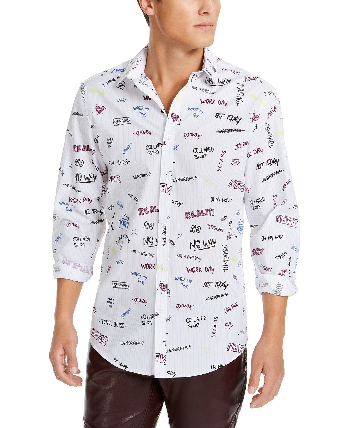 INC International Concepts Men's Expressions Print Shirt White Size Large