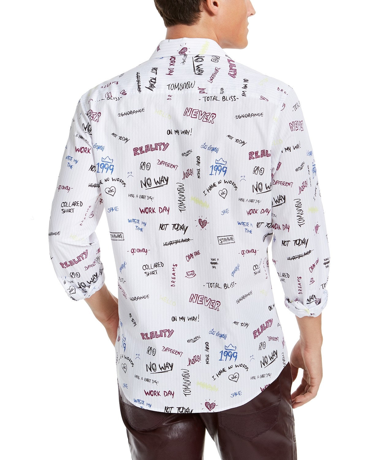 INC International Concepts Men's Expressions Print Shirt White Size Large
