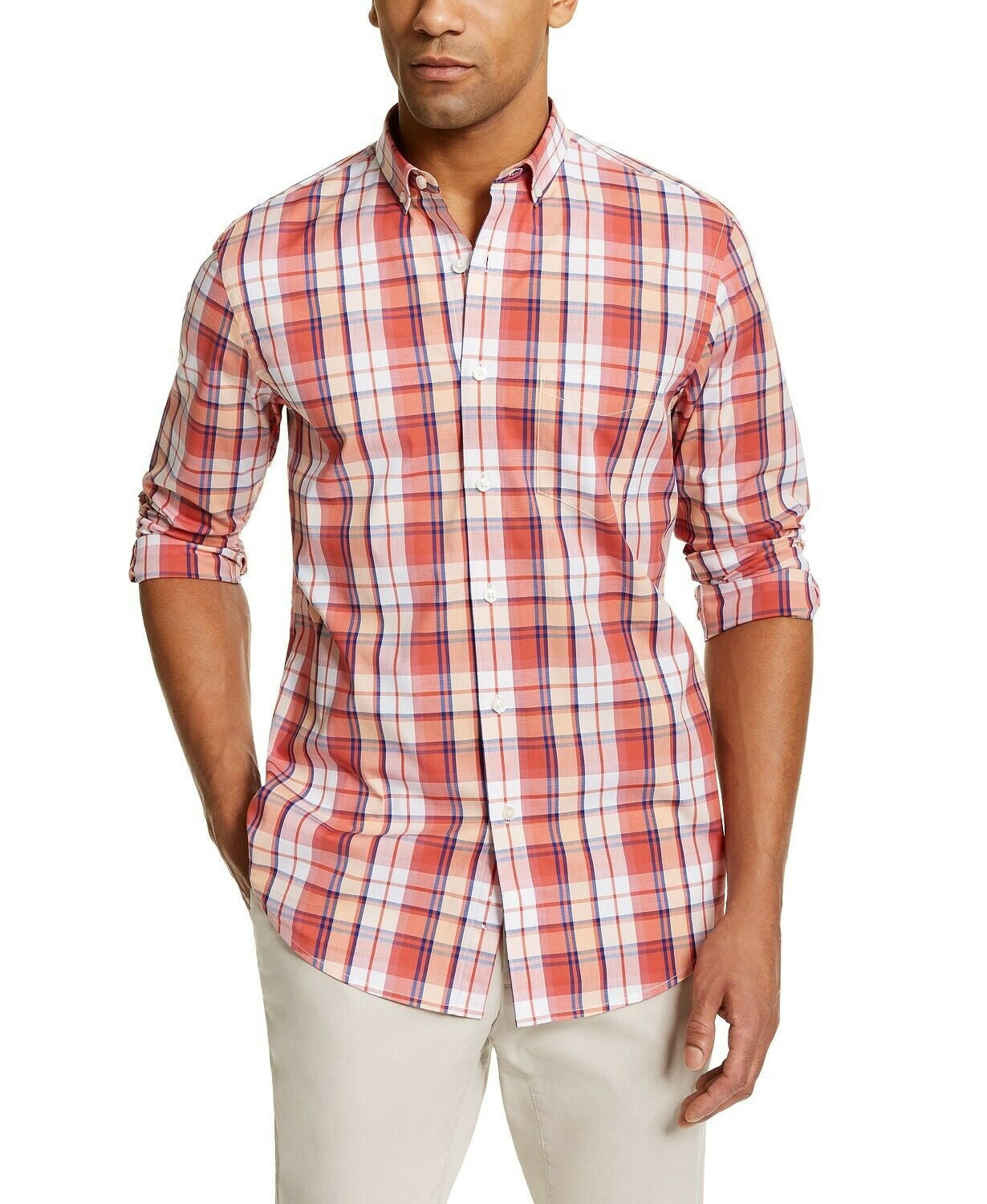 Club Room Men's Simon Stretch Plaid Shirt Red Combo Size 2 Extra Large