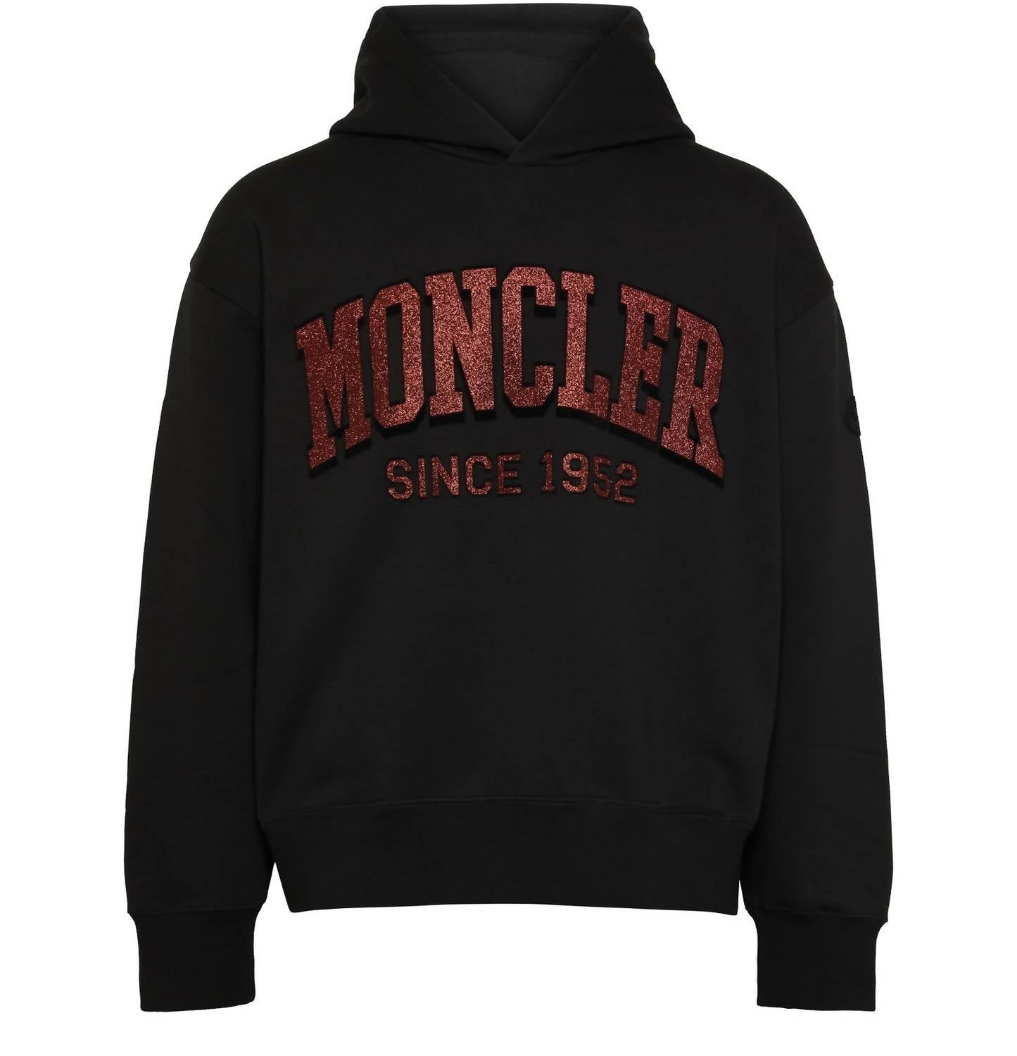 Moncler - Hooded with Red Glitter Logo Pullover Cotton Sweatshirt