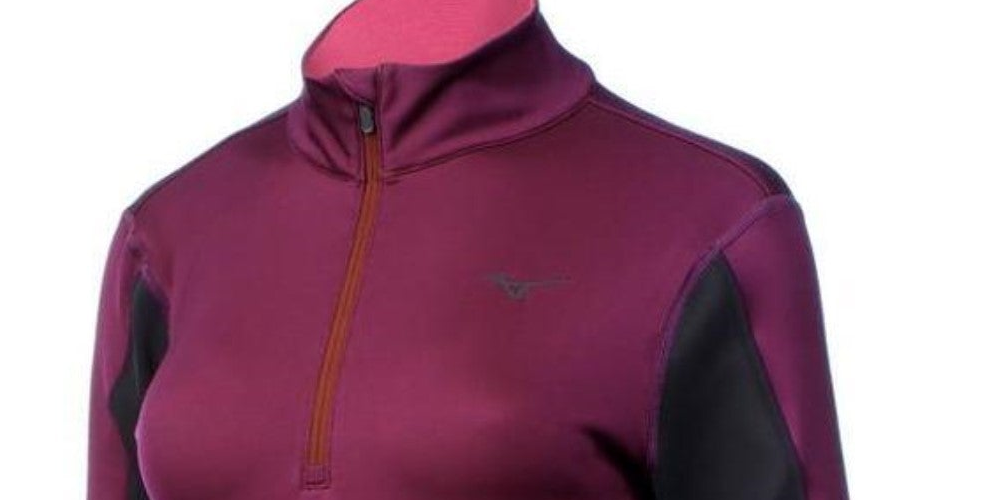 Mizuno महिलाओं का ब्रेथ थर्मो हाफ जिप पर्पल, साइज़ लार्ज
