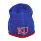 NCAA Kansas Jayhawks 057KW Dotted Pattern Knit Beanie Red Blue Hat One Size
