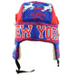New York Trapper Aviator Knit Beanie Fleece Nordic Hat Ear Flap State Blue Red