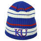 NCAA Adidas Kansas Jayhawks KU94Z Cuffless Blue Beanie Knit Hat Striped Winter