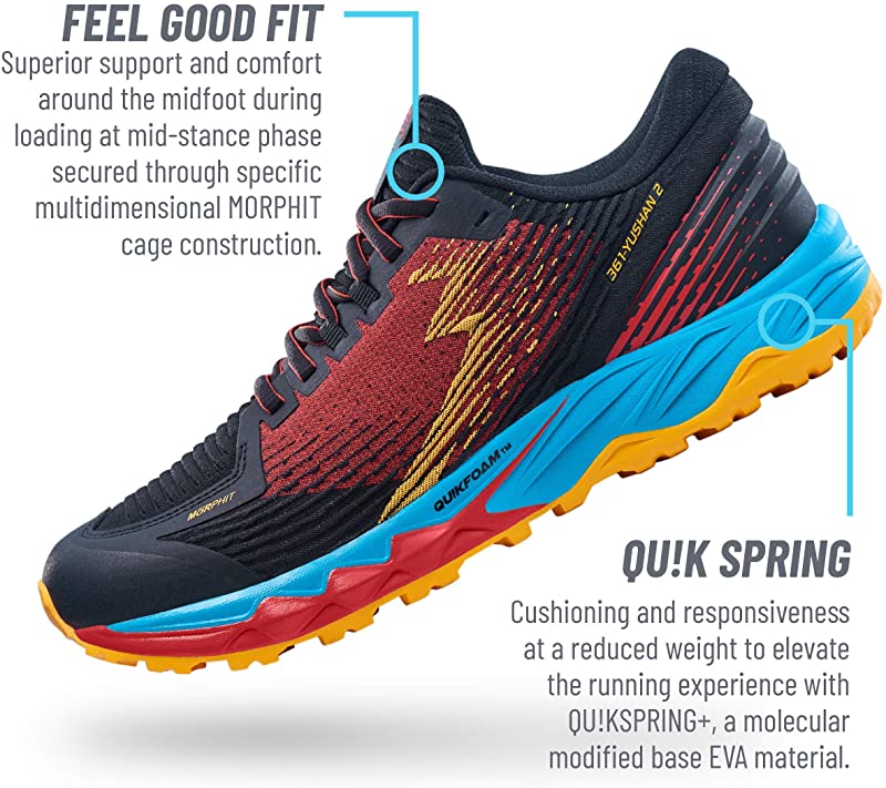 361 Degrees Unisex Yushan 2 Trail Running Shoe Black/Raft Size 13 D(M) US