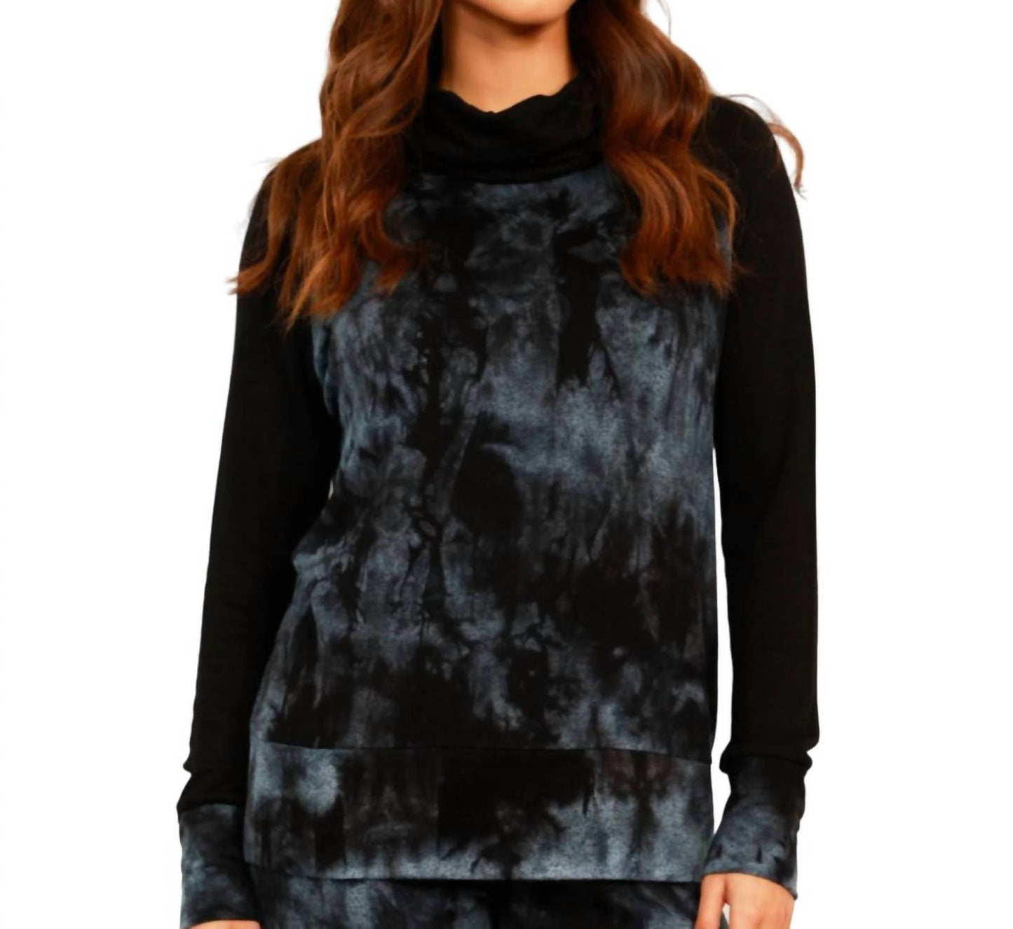 French Kyss - Marble Wash Color Block Turtleneck Top