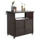 Outdoor Wicker Bar Cart with Glass Top and Wheels - Light Brown
