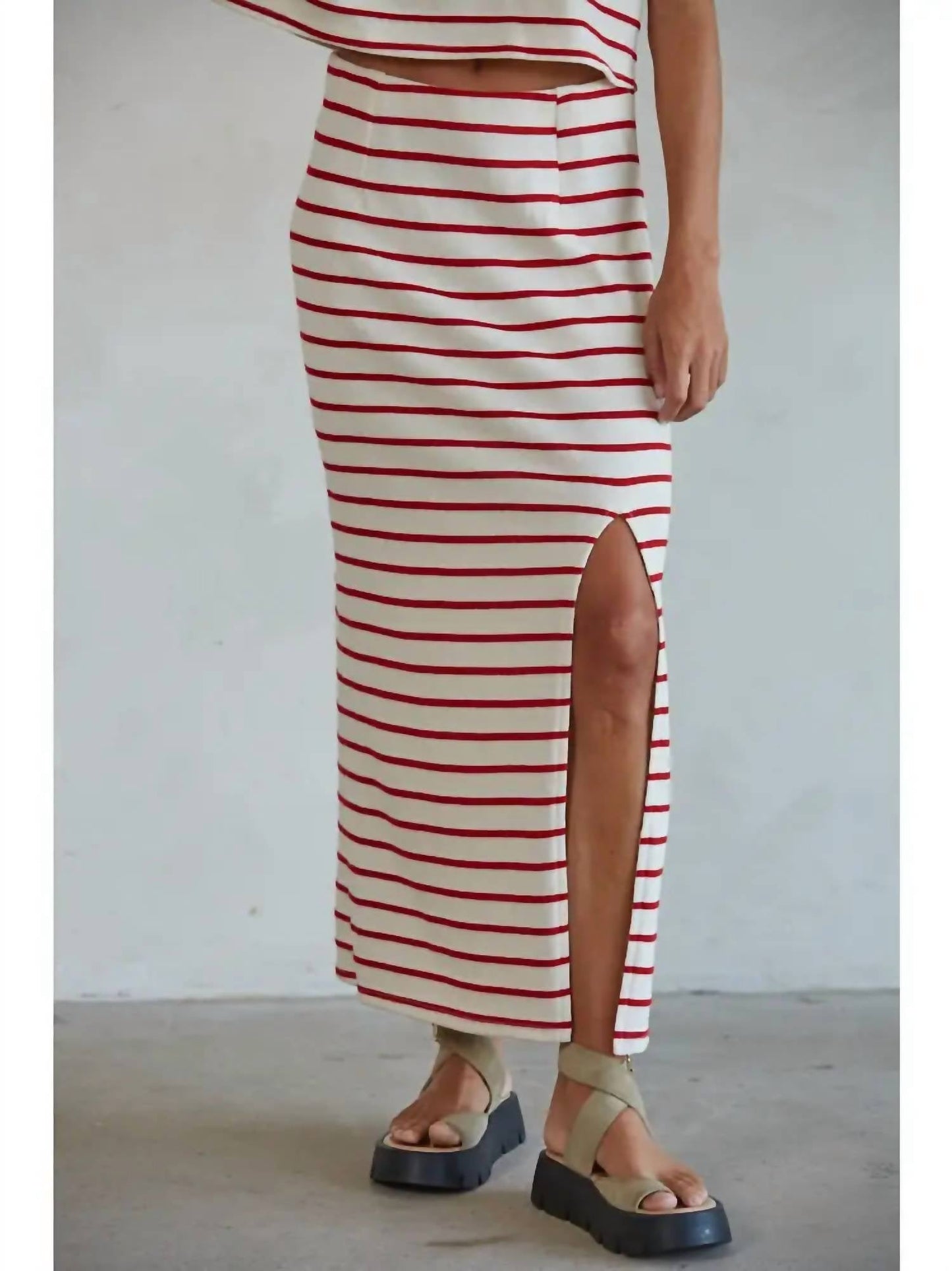 By Together - Striped Pencil Midi Skirt