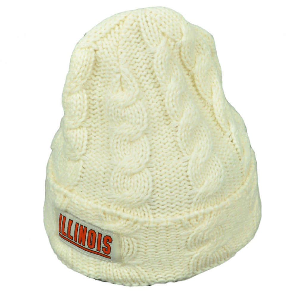 NCAA Illinois Fighting Illini Kiera Women Cuffed Crochet Beanie Knit Cream Hat