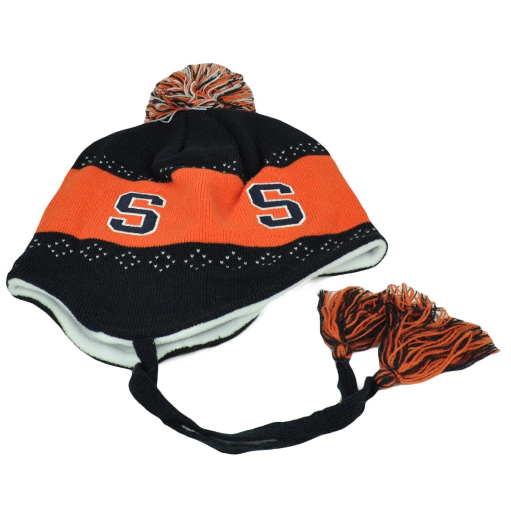 NCAA Syracuse Orange Pom Pom Flap Jack Tassel Knit Beanie Ear Flap Peruvian