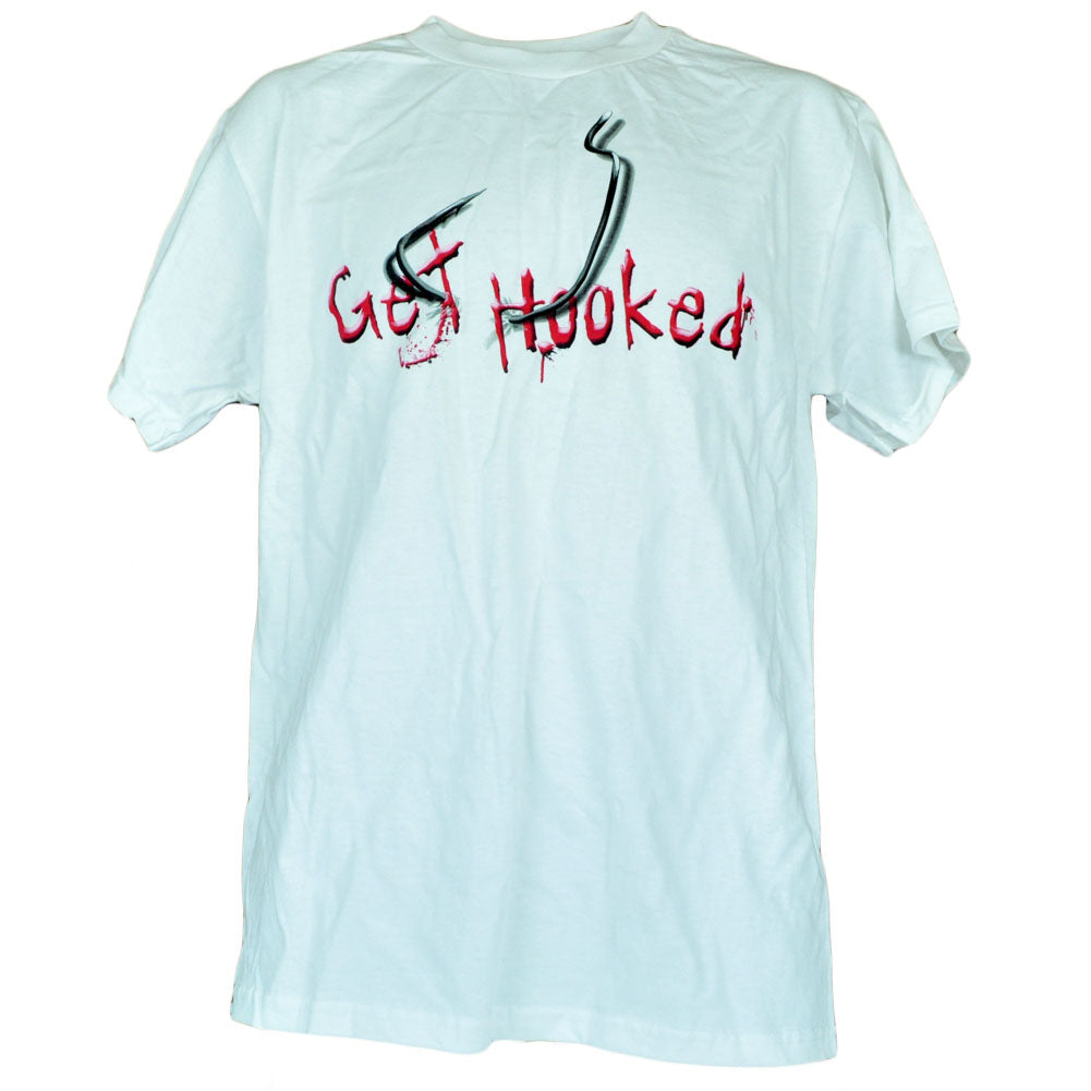 Get Hooked Fishermens White Fishing Outdoor Shirt Mens Adult Size Tee