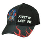 First In Last Out Fire Fighter Rescue Sublimated Hat Cap Black Adjustable Mens