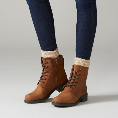 Clarks Women's Orinoco 2 Lace Leather Boots Brown Snuff