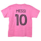 MLS Inter Miami Lionel Messi #10 Pink Youth Kids Soccer Futbol Tshirt Tee