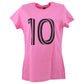 MLS Inter Miami Lionel Messi #10 Pink Women Ladies Soccer Futbol Tshirt Tee