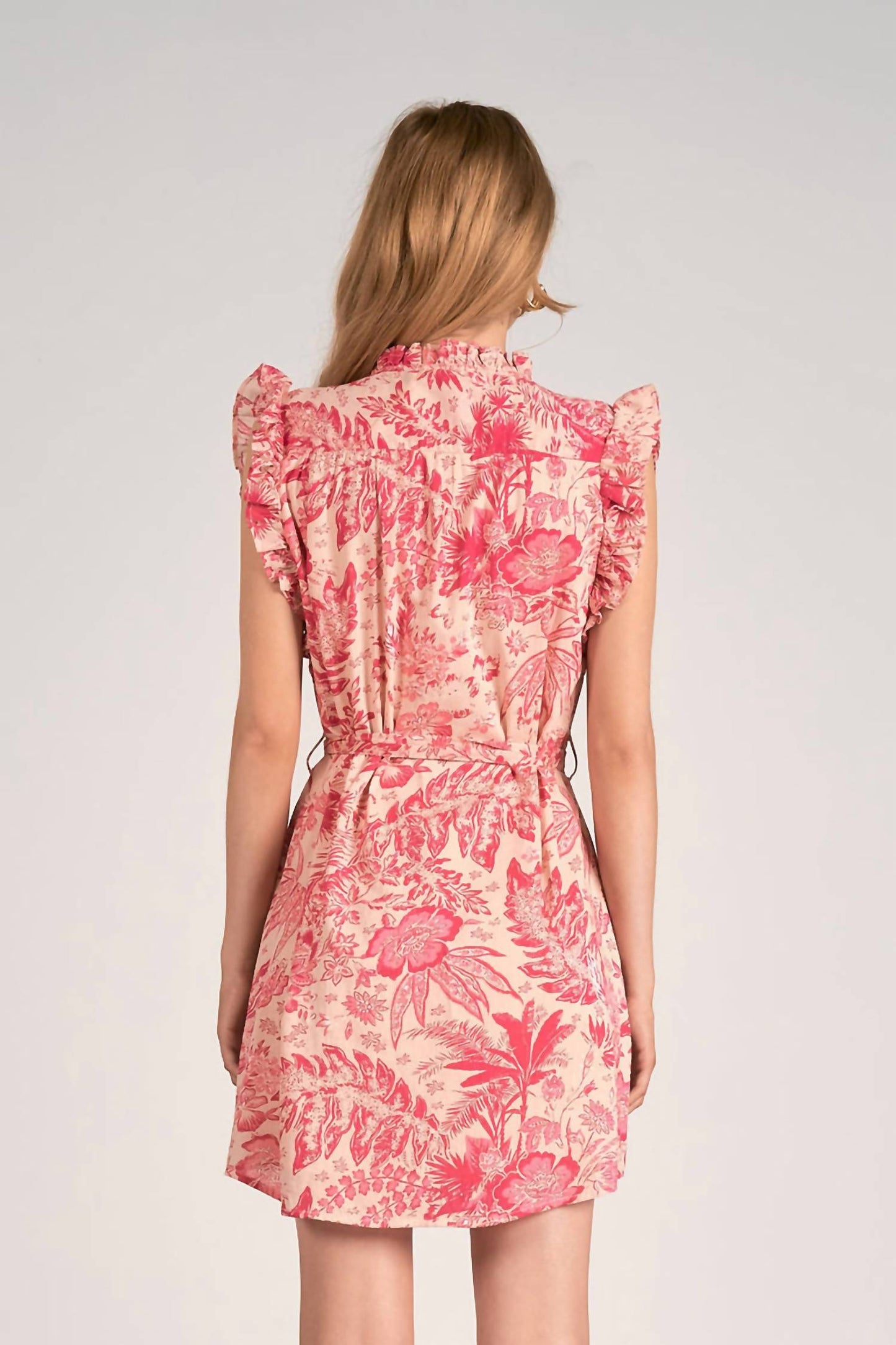 Elan - Ruffle Sleeves Mini Dress