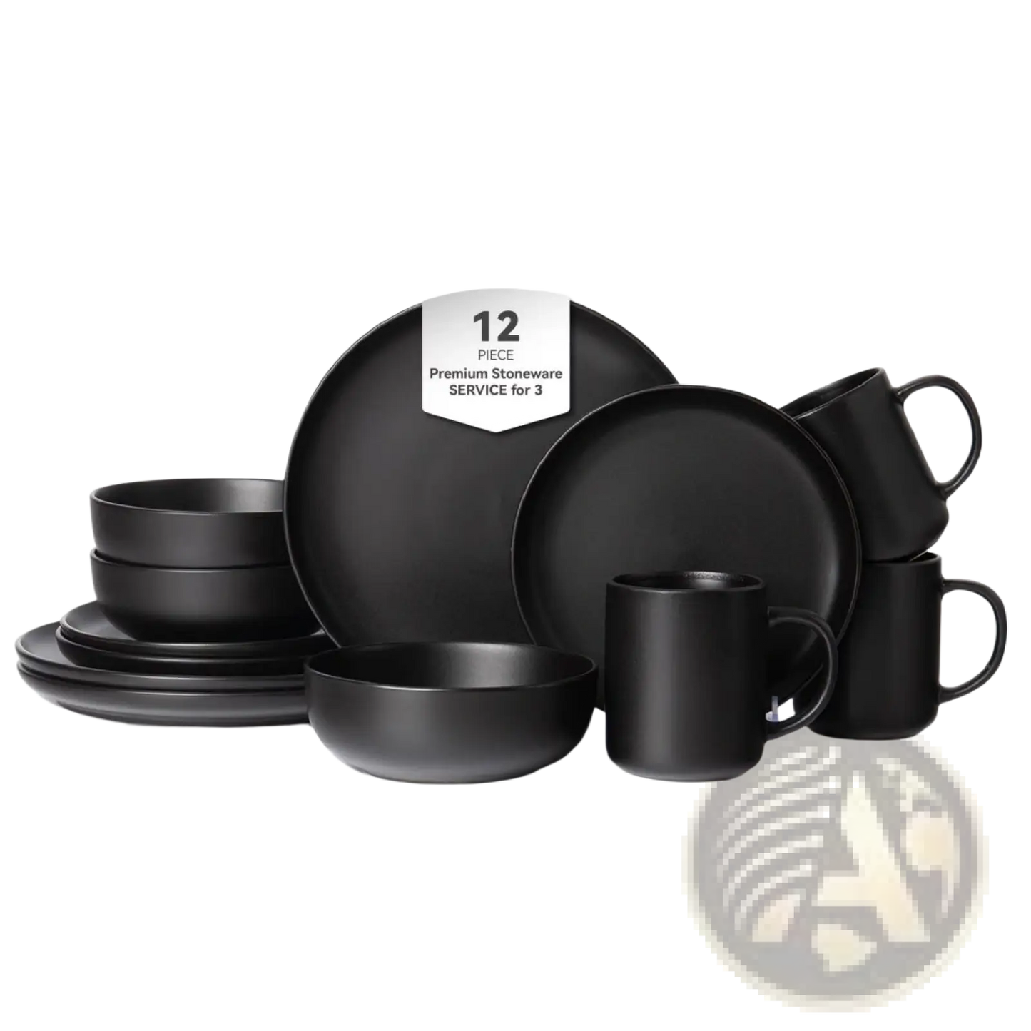 12-piece Matte Black Stoneware Dinnerware Set for 3