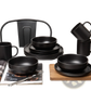 12-piece Matte Black Stoneware Dinnerware Set for 3