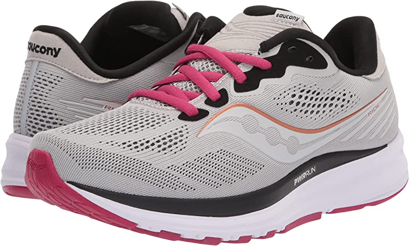Saucony महिलाओं के लिए राइड 14 रनिंग शूज फॉग/चेरी