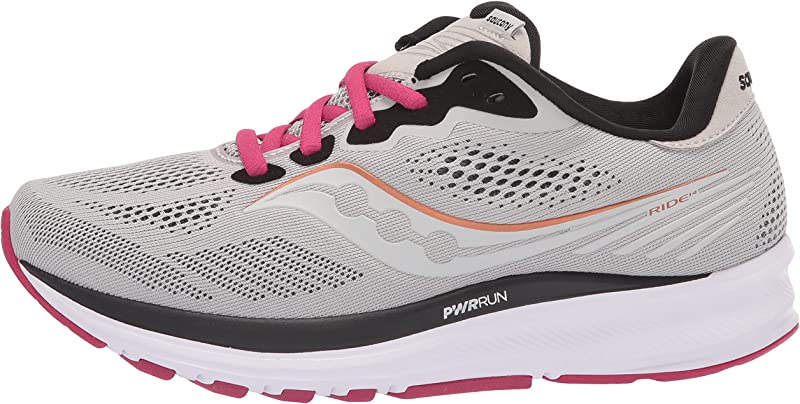 Saucony महिलाओं के लिए राइड 14 रनिंग शूज फॉग/चेरी