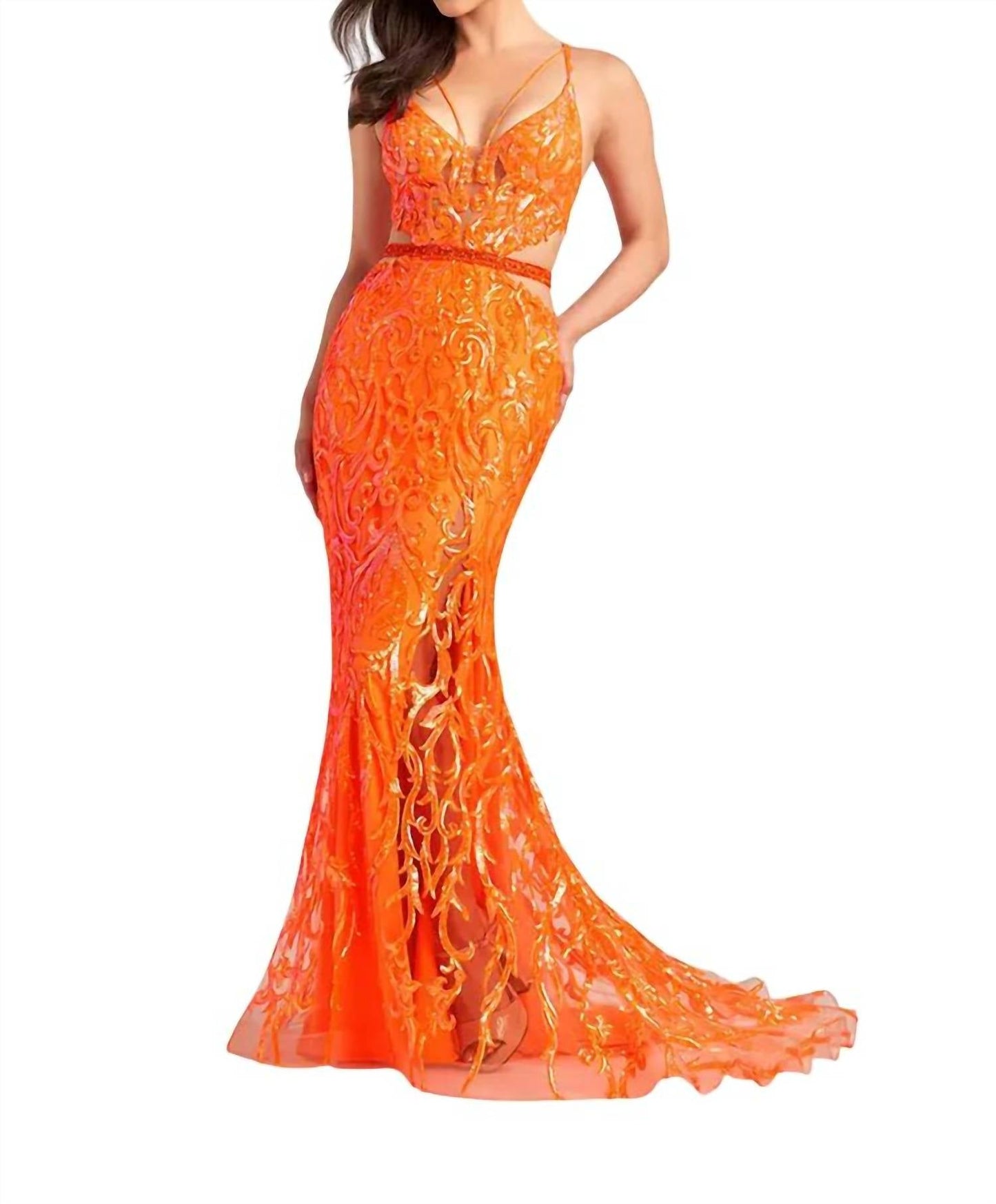 Ellie Wilde - Cut-out Long Sequin Prom Dress