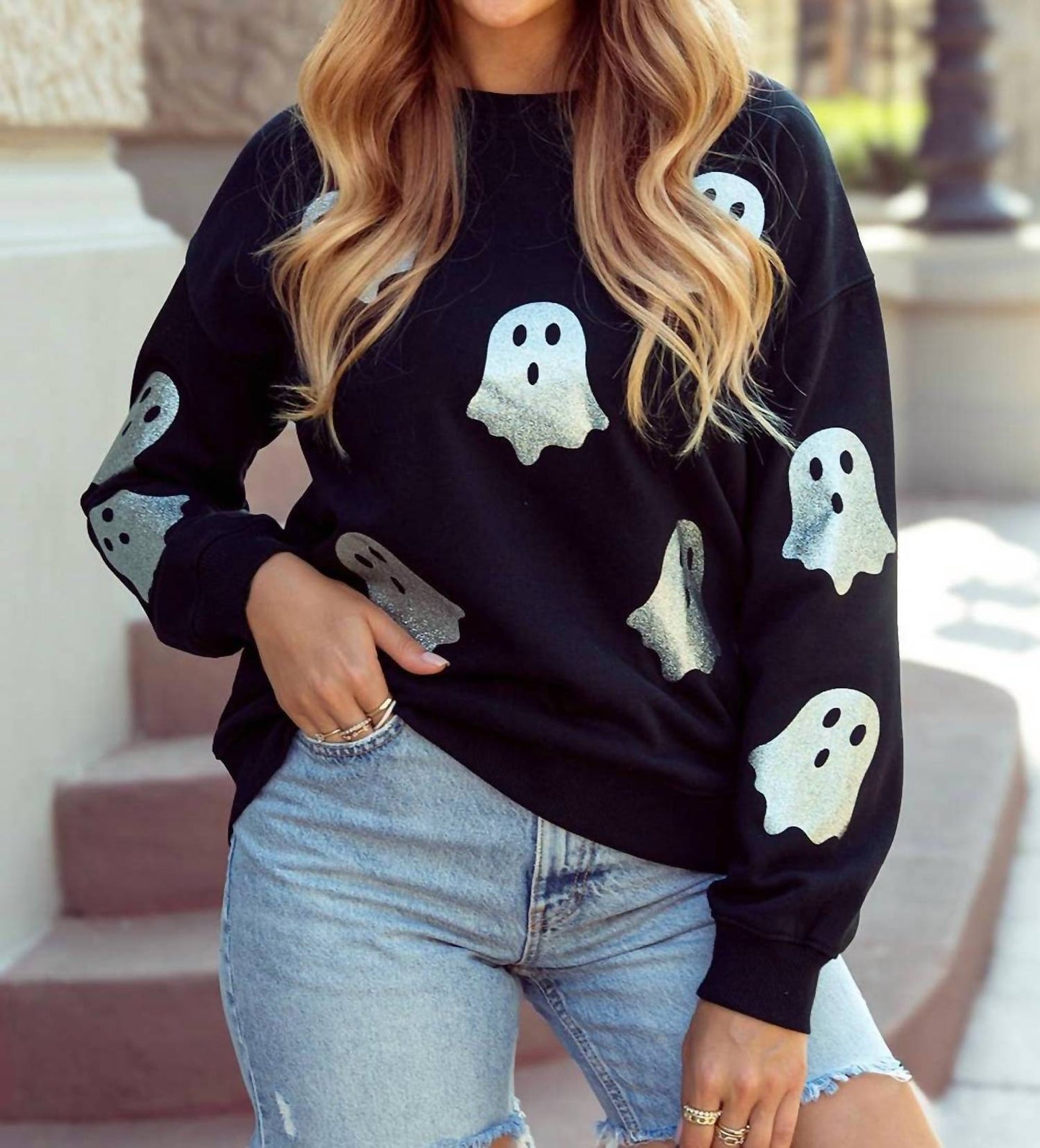 1 The Woman - Women's Glitter Ghost Pattern Sweatshirt