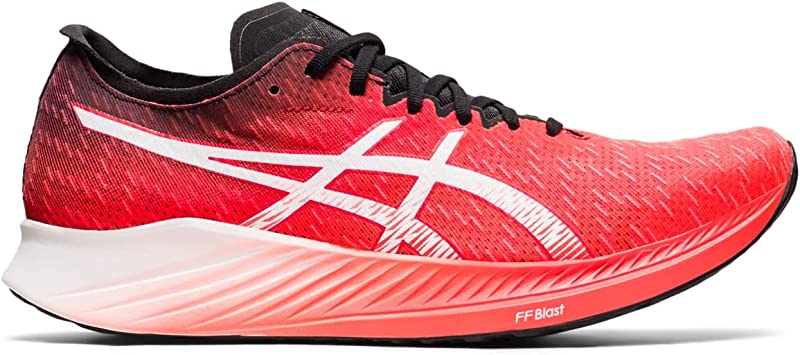 ASICS पुरुषों के मैजिक स्पीड रनिंग शूज सनराइज रेड/व्हाइट
