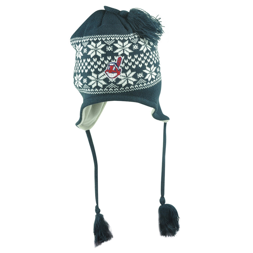 MLB Cleveland Indians Moonlight Knit Beanie Tassels Ear Flap Toque Hat Blue Skul