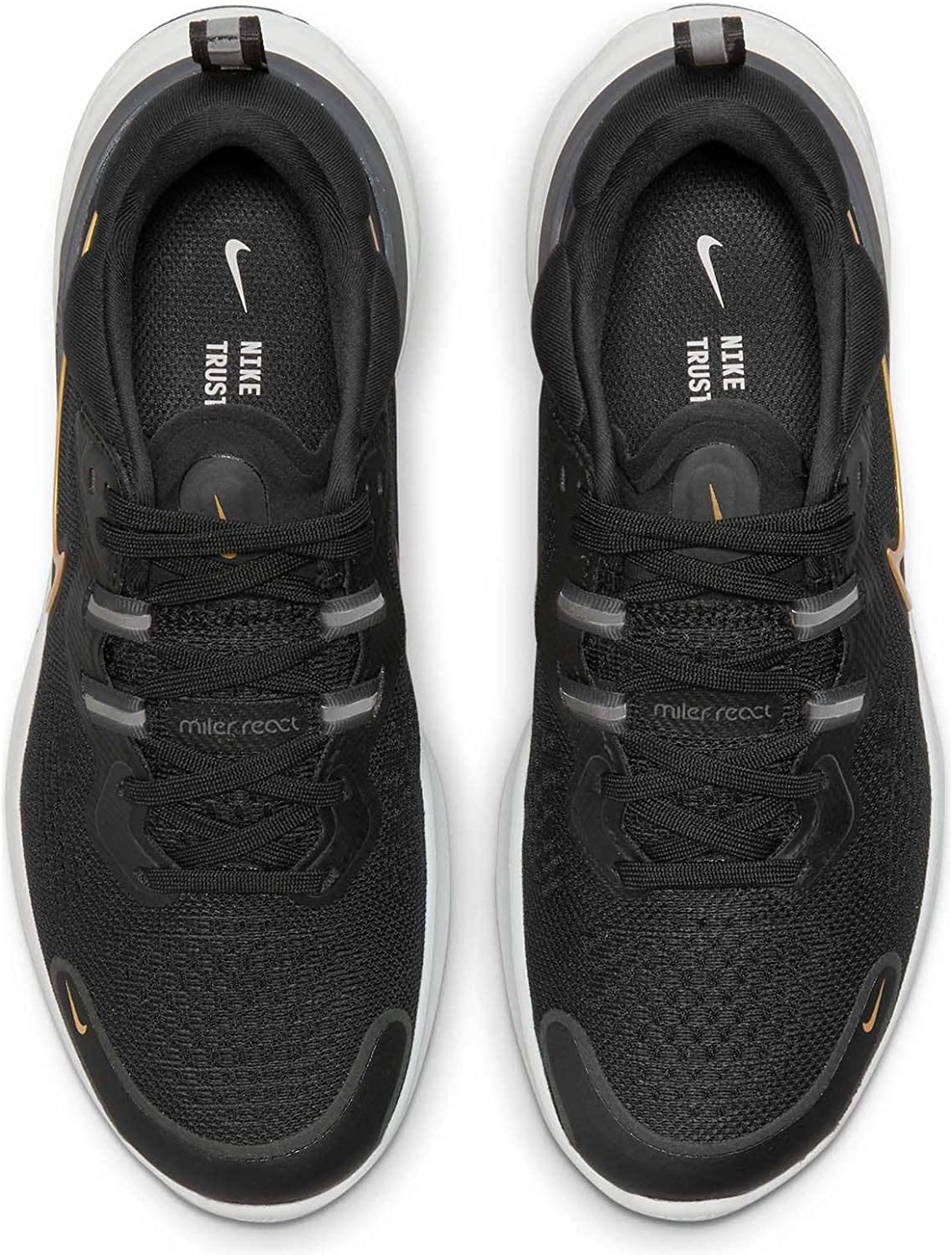 Nike Women's React Miler 2 Running Shoes Black/Gold Size 10 B Medium US