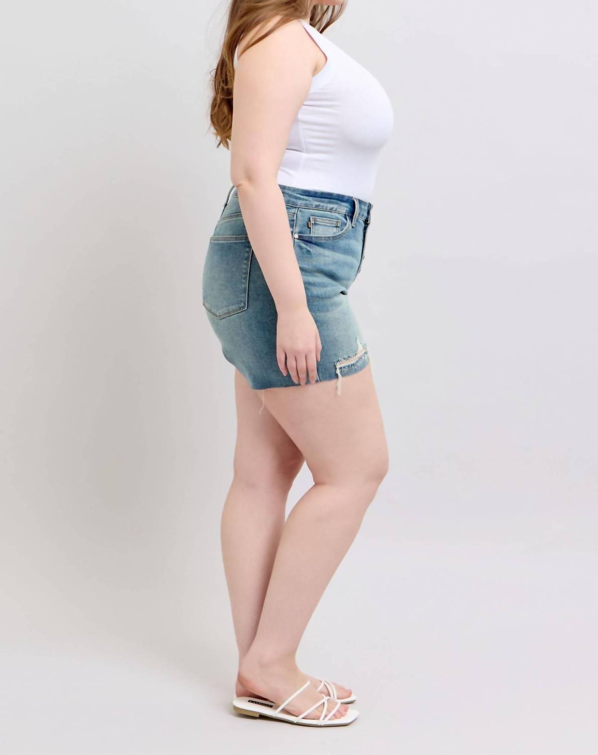 Judy Blue - Mid Rise Vintage Button Fly Destroy Denim Short