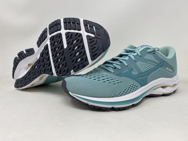 Mizuno महिलाओं के वेव इंस्पायर 17 रनिंग शूज़ एगशेल ब्लू/टर्क साइज़ 6 बी मीडियम यूएस