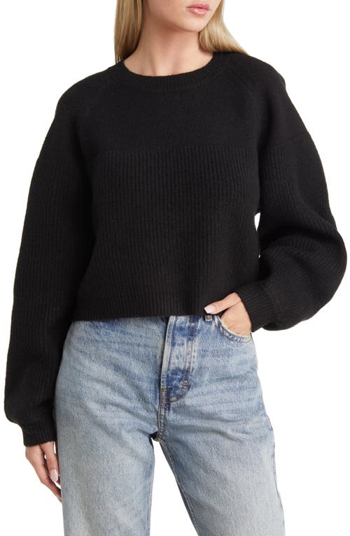 Topshop Mixed Stitch Balloon Sleeve Crop Sweater in Black, Size Medium