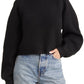 Topshop Mixed Stitch Balloon Sleeve Crop Sweater in Black, Size Medium