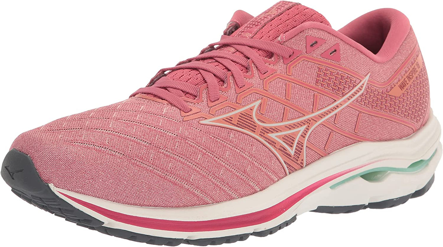 Mizuno महिलाओं के वेव इंस्पायर 18 रनिंग शूज़ रोज़ेट/स्नो साइज़ 6.5 B मीडियम US