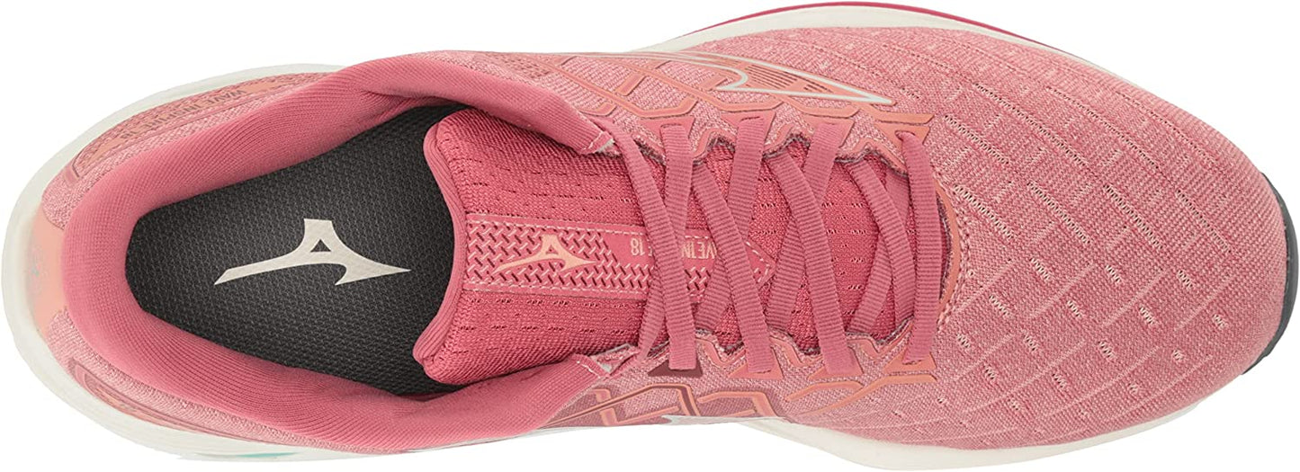 Mizuno महिलाओं के वेव इंस्पायर 18 रनिंग शूज़ रोज़ेट/स्नो साइज़ 6.5 B मीडियम US