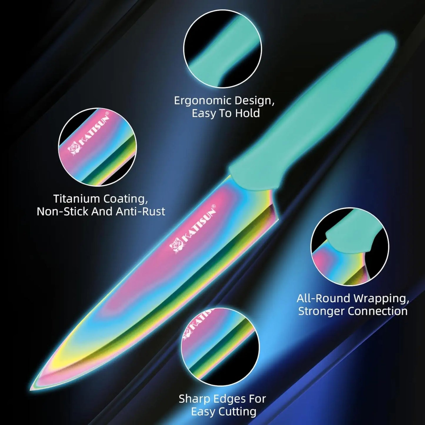 13 Piece Blue Stainless Steel Rainbow Knife Set