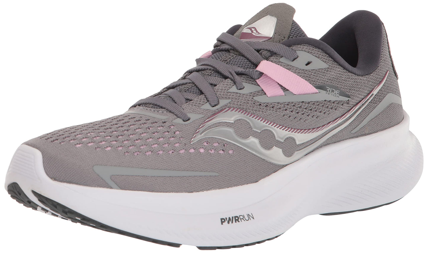 Saucony महिला राइड 15 रनिंग शूज़ अलॉय/क्वार्ट्ज़