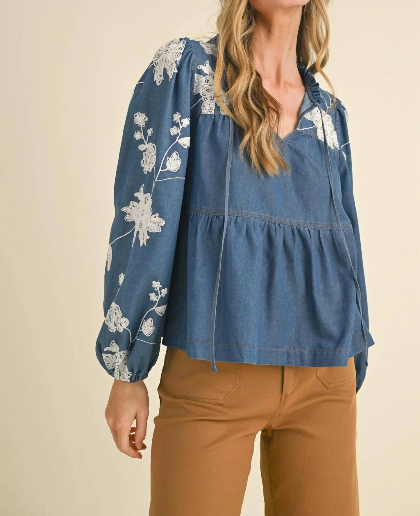 &Merci - Floral Embroidery Babydoll Top