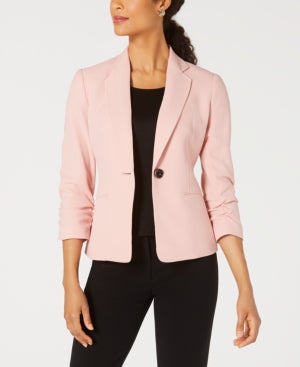 kasper-ruched-sleeve-one-button-blazer