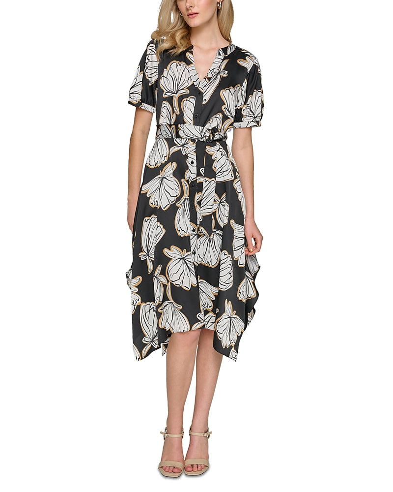 Karl Lagerfeld Paris Tie Waist Printed Dress